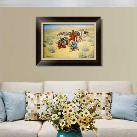 INVIN ART Framed Canvas Art Giclee Print A Map in the Sand by Frederic Remington Wall Art Living Room Home Office Decorations