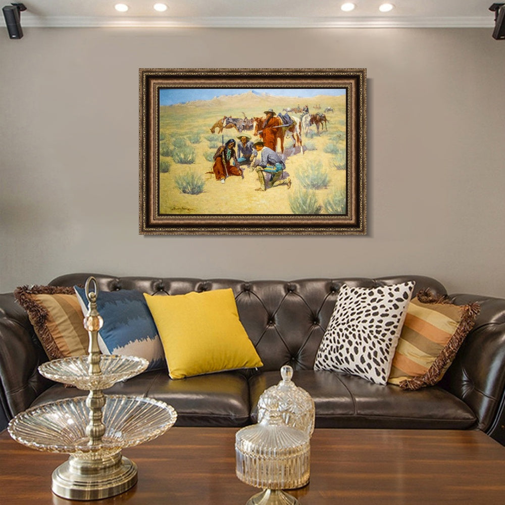 INVIN ART Framed Canvas Art Giclee Print A Map in the Sand by Frederic Remington Wall Art