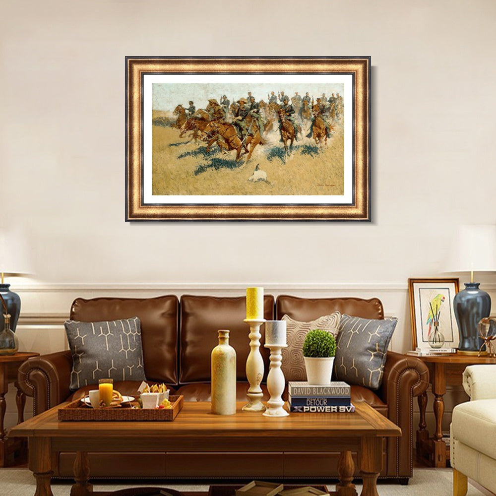 INVIN ART Framed Canvas Art Giclee Print Cavalry Charge on the Southern Plains by Frederic Remington Wall Art