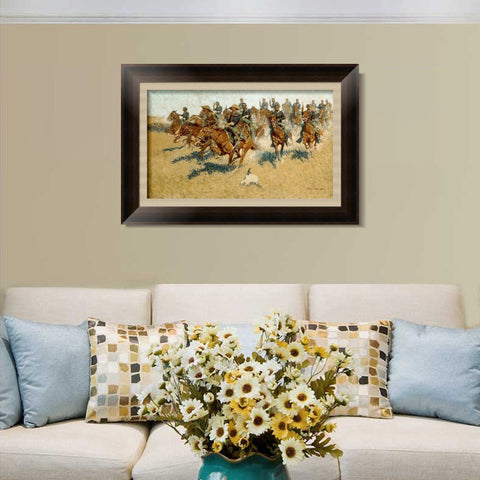INVIN ART Framed Canvas Art Giclee Print Cavalry Charge on the Southern Plains by Frederic Remington Wall Art Living Room Home Office Decorations