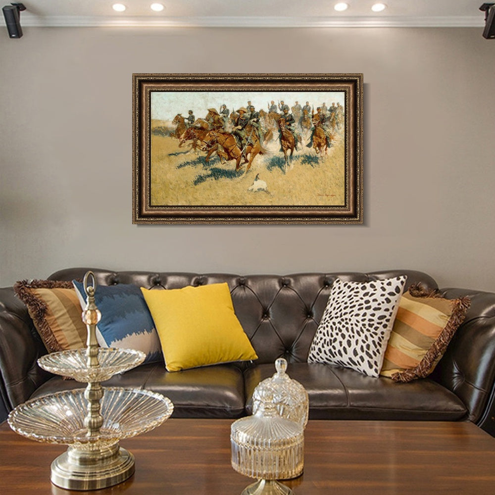 INVIN ART Framed Canvas Art Giclee Print Cavalry Charge on the Southern Plains by Frederic Remington Wall Art