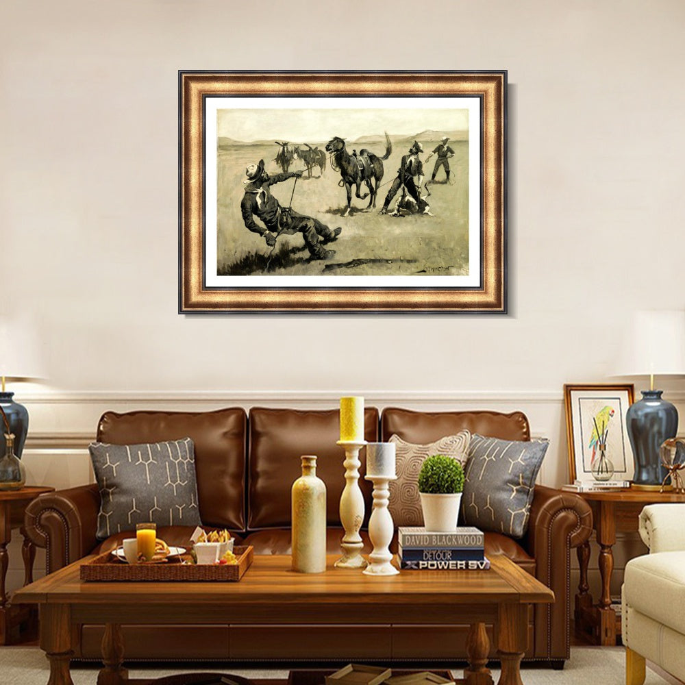 INVIN ART Framed Canvas Art Giclee Print Teaching a Mustang Pony to Pack Dead Game, ca. 1890 by Frederic Remington Wall