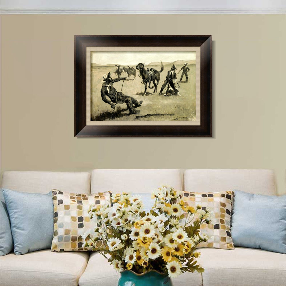 INVIN ART Framed Canvas Art Giclee Print Teaching a Mustang Pony to Pack Dead Game, ca. 1890 by Frederic Remington Wall