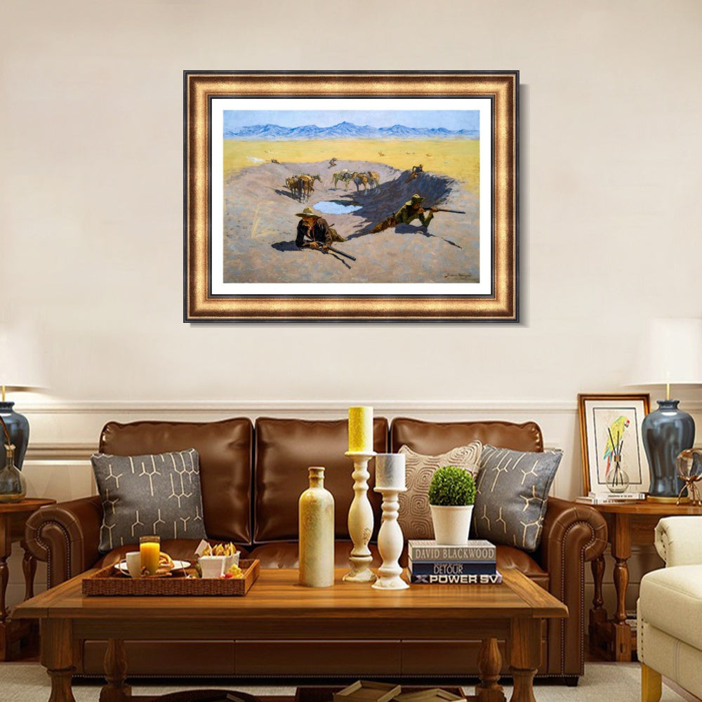 INVIN ART Framed Canvas Art Giclee Print Fight for the Waterhole by Frederic Remington Wall Art