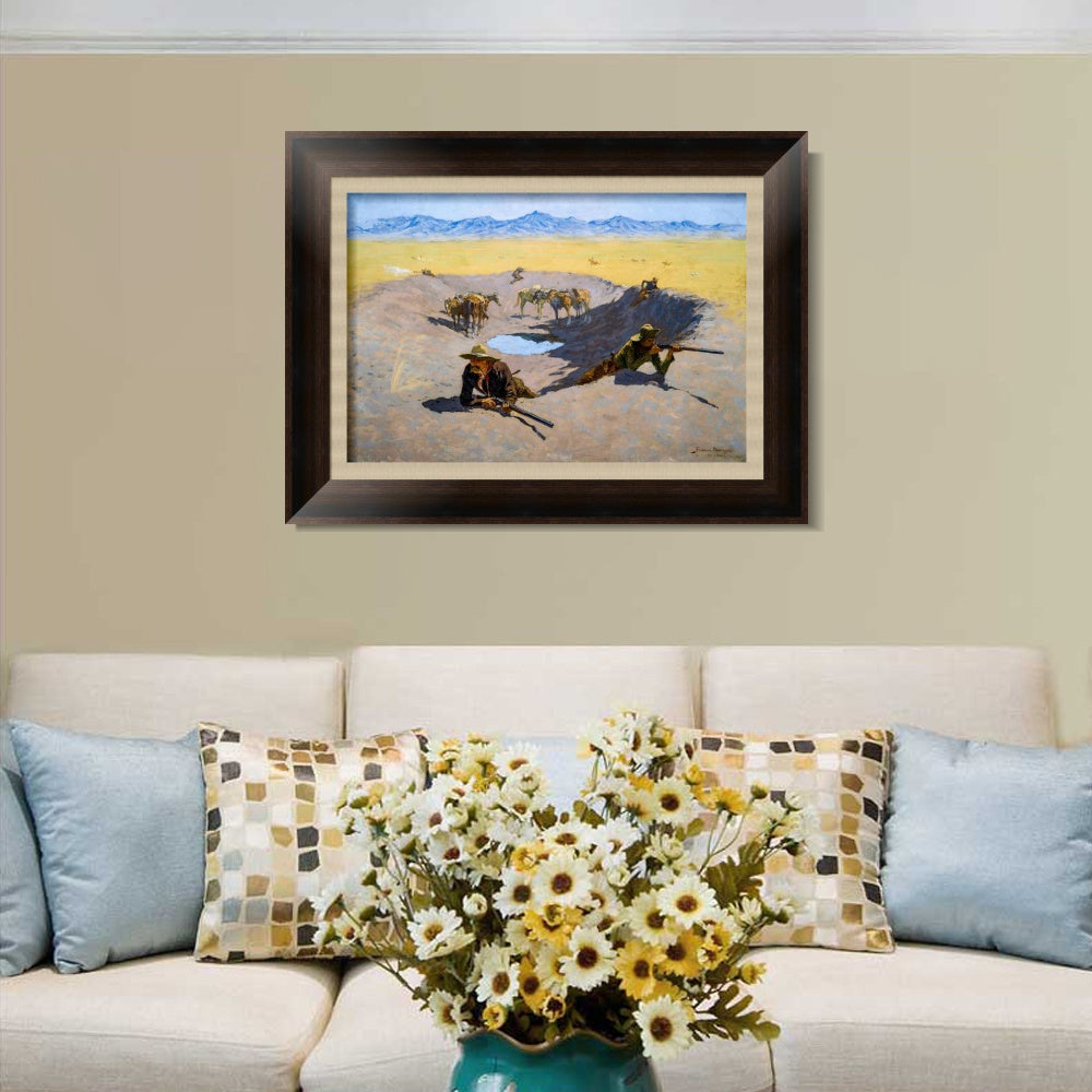 INVIN ART Framed Canvas Art Giclee Print Fight for the Waterhole by Frederic Remington Wall Art