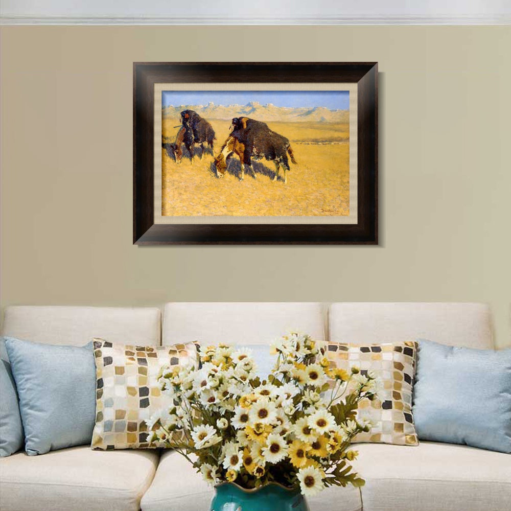 INVIN ART Framed Canvas Art Giclee Print Indians Simulating Buffalo by Frederic Remington Wall Art