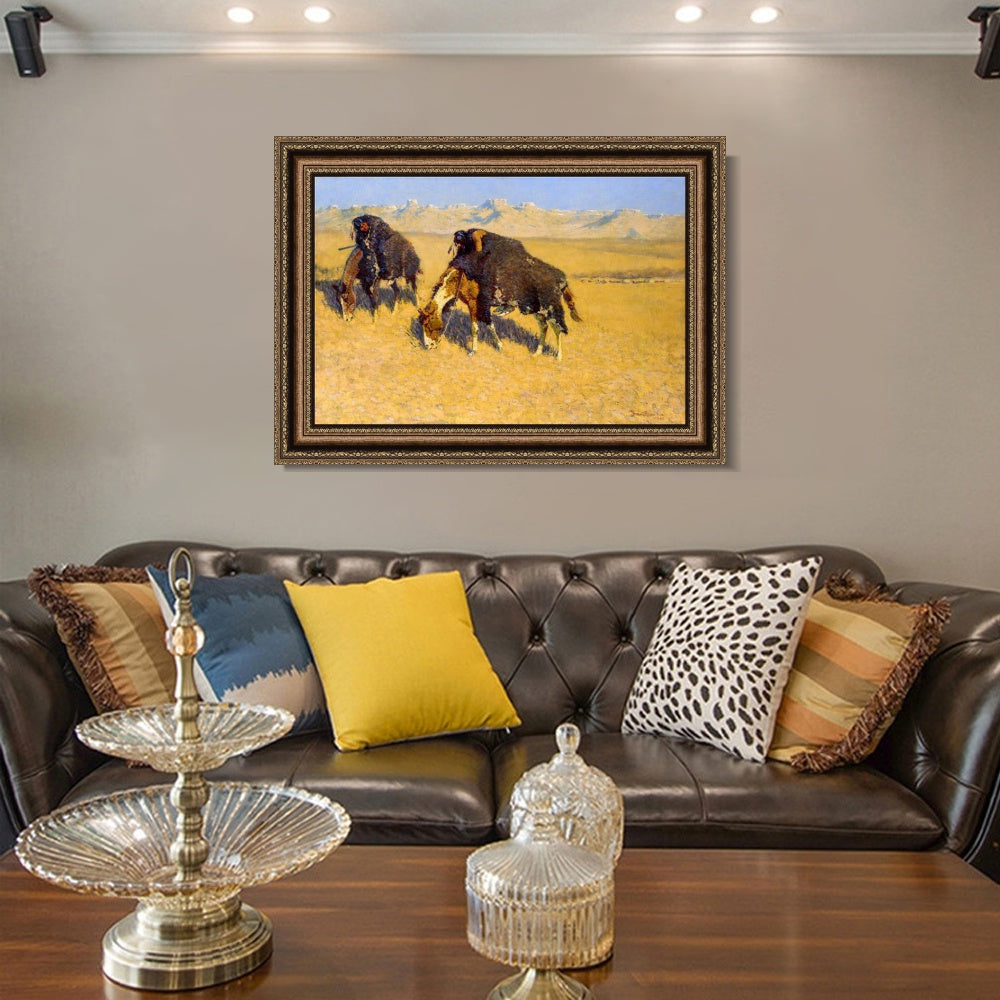 INVIN ART Framed Canvas Art Giclee Print Indians Simulating Buffalo by Frederic Remington Wall Art
