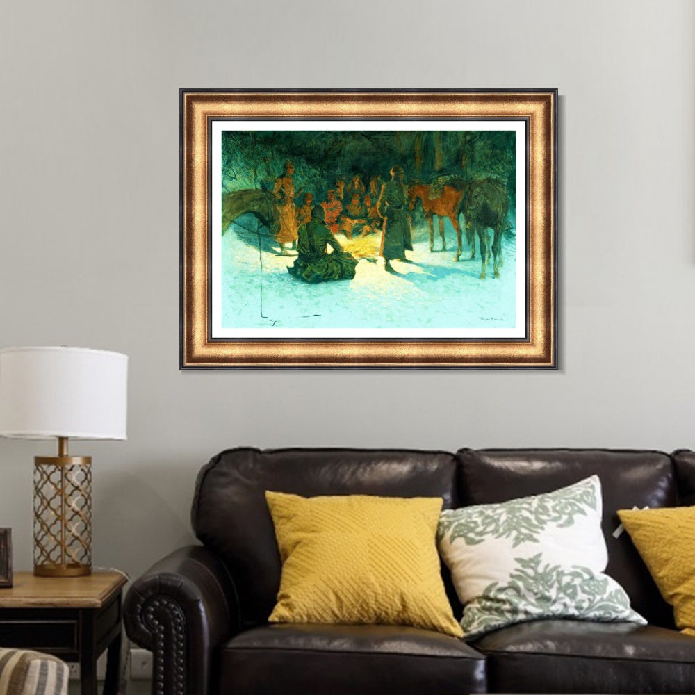 INVIN ART Framed Canvas Art Giclee Print A HALT IN THE WILDERNESS by Frederic Remington Wall Art