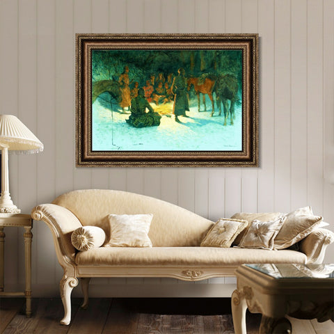 INVIN ART Framed Canvas Art Giclee Print A HALT IN THE WILDERNESS by Frederic Remington Wall Art Living Room Home Office Decorations
