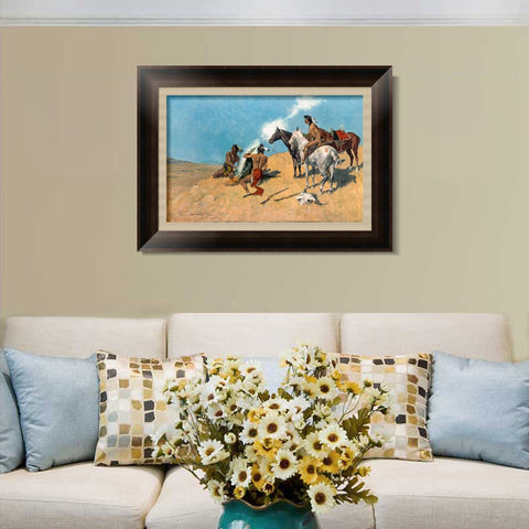 INVIN ART Framed Canvas Art Giclee Print The Smoke Signal by Frederic Remington Wall Art Living Room Home Office Decorations