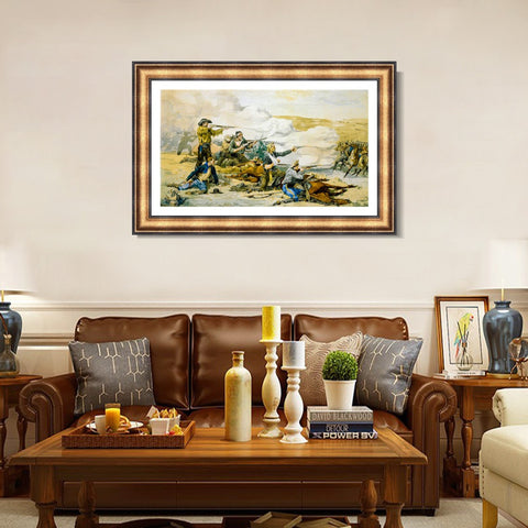 INVIN ART Framed Canvas Art Giclee Print Battle of Beecher's Island by Frederic Remington Wall Art Living Room Home Office Decorations