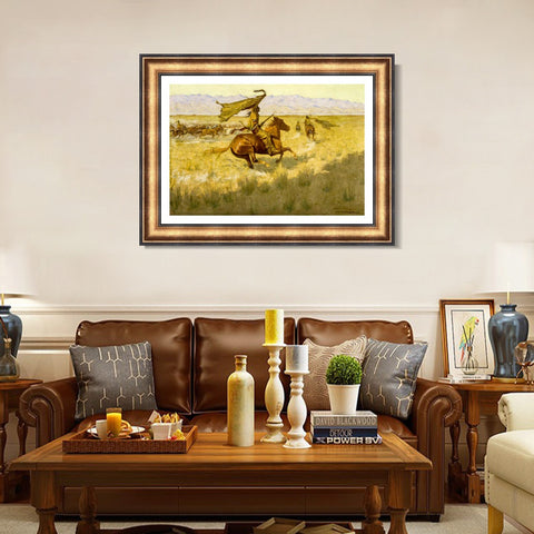 INVIN ART Framed Canvas Art Giclee Print Change of Ownership by Frederic Remington Wall Art Living Room Home Office Decorations