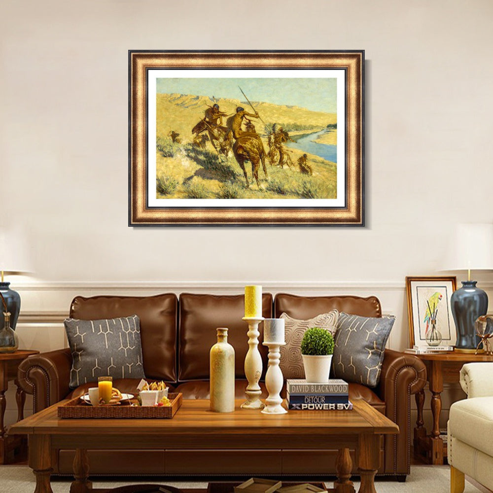 INVIN ART Framed Canvas Art Giclee Print Episode of the Buffalo Gun by Frederic Remington Wall Art