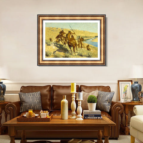 INVIN ART Framed Canvas Art Giclee Print Episode of the Buffalo Gun by Frederic Remington Wall Art Living Room Home Office Decorations