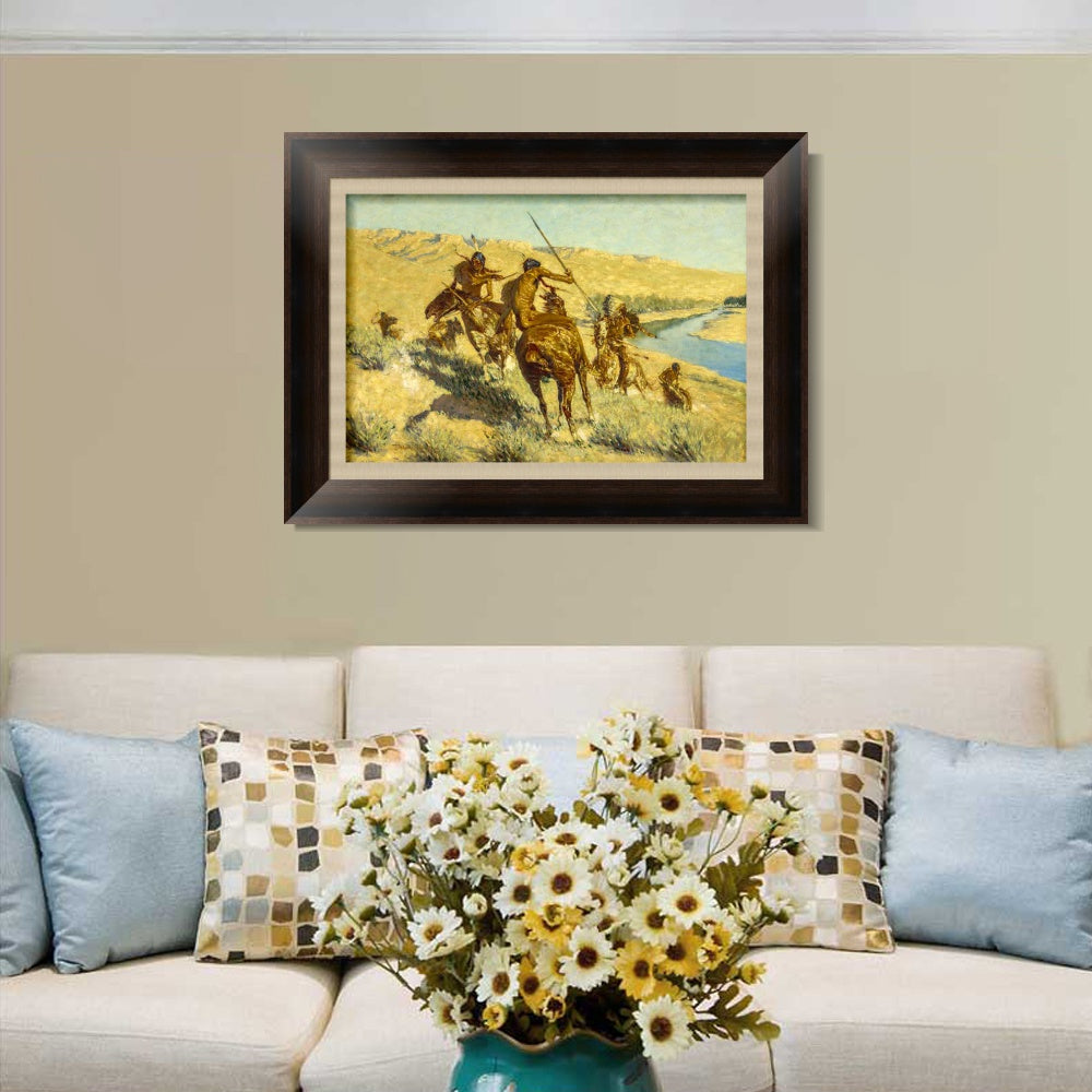 INVIN ART Framed Canvas Art Giclee Print Episode of the Buffalo Gun by Frederic Remington Wall Art