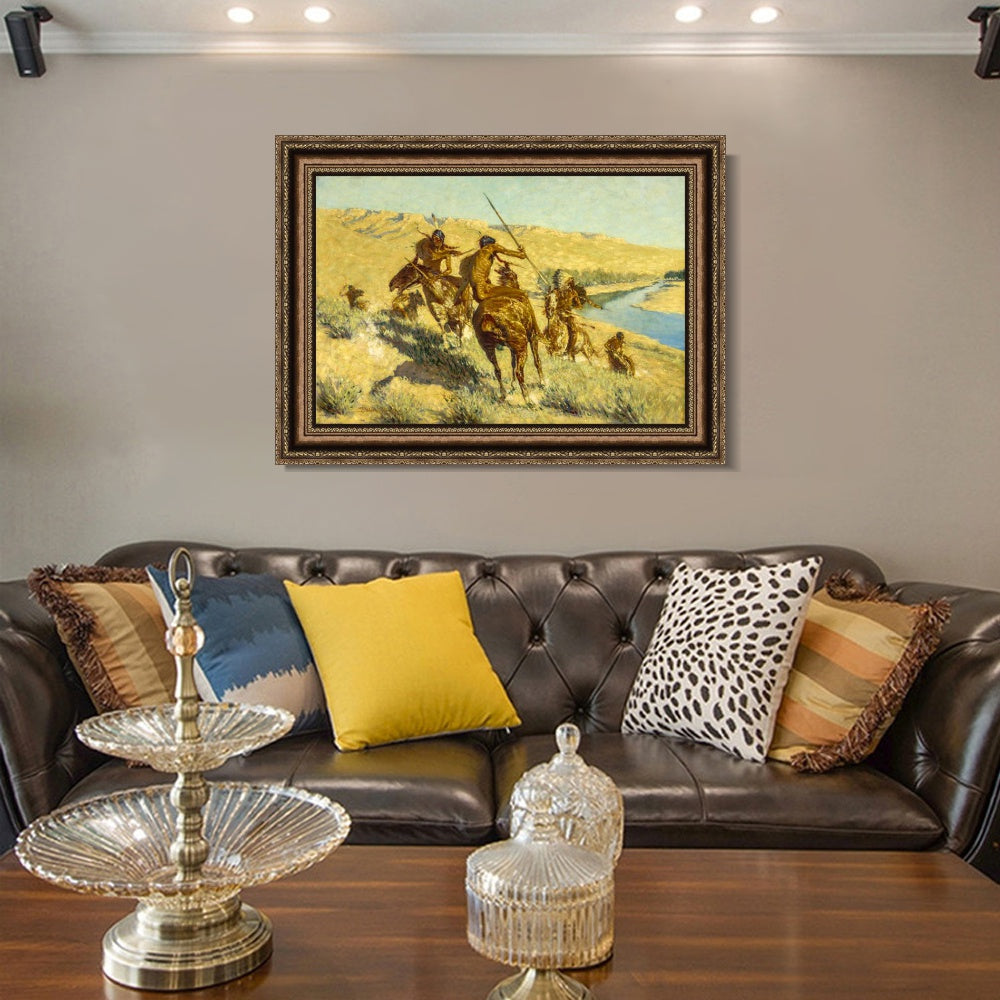 INVIN ART Framed Canvas Art Giclee Print Episode of the Buffalo Gun by Frederic Remington Wall Art