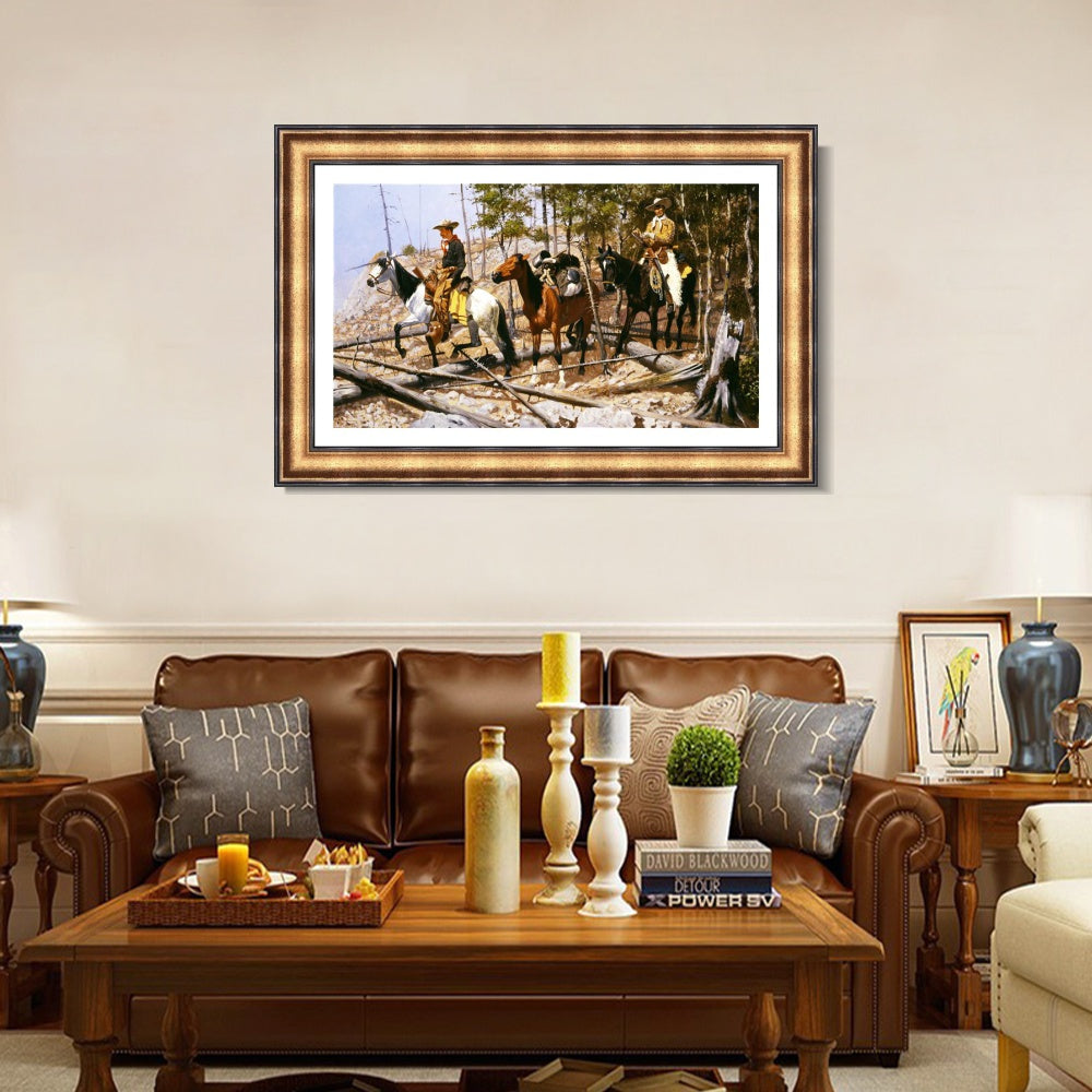 INVIN ART Framed Canvas Art Giclee Print Prospecting for Cattle Range, 1889 by Frederic Remington Wall Art