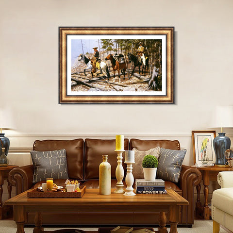INVIN ART Framed Canvas Art Giclee Print Prospecting for Cattle Range, 1889 by Frederic Remington Wall Art Living Room Home Office Decorations