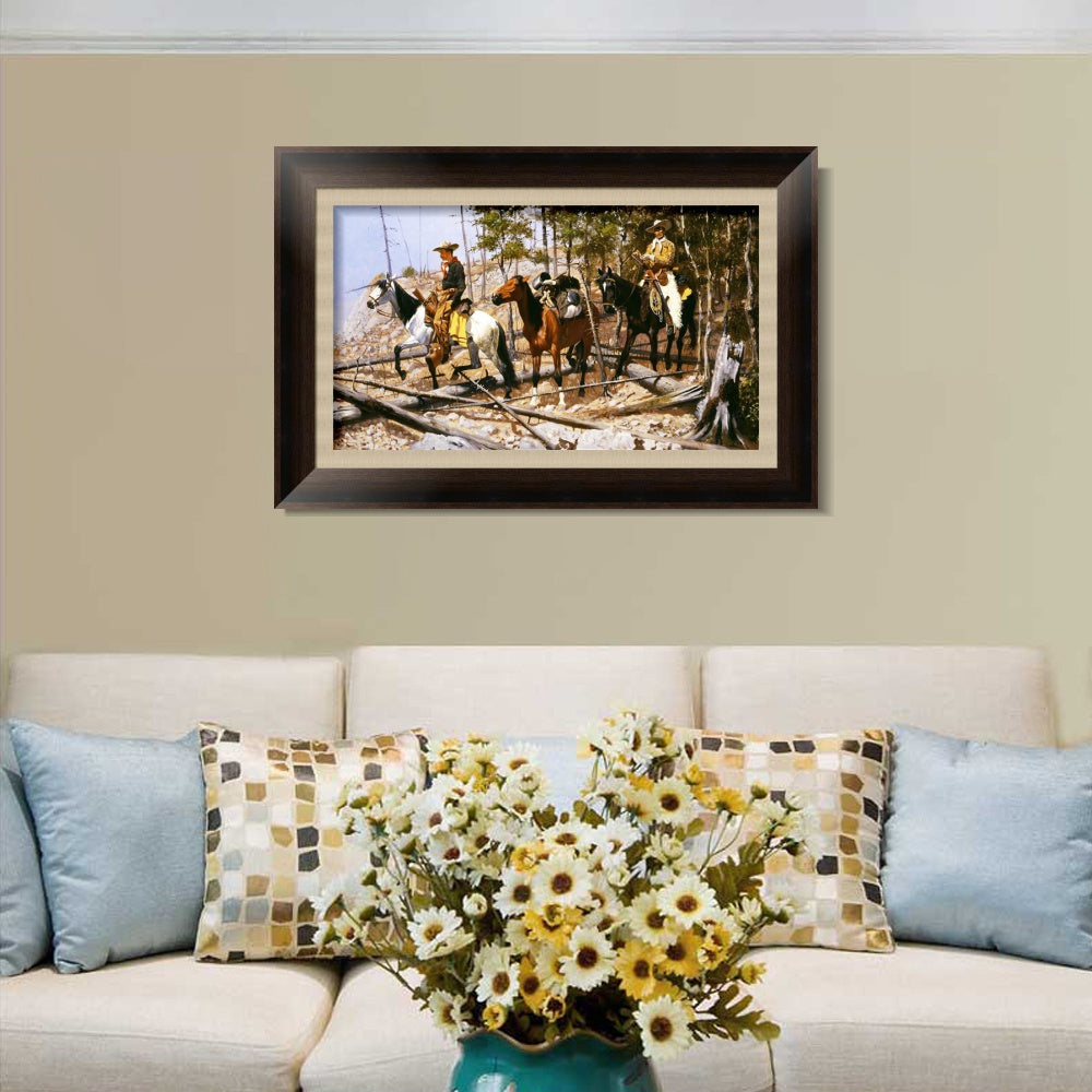 INVIN ART Framed Canvas Art Giclee Print Prospecting for Cattle Range, 1889 by Frederic Remington Wall Art
