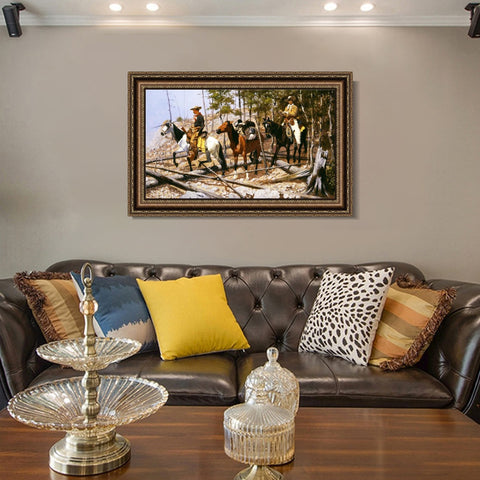 INVIN ART Framed Canvas Art Giclee Print Prospecting for Cattle Range, 1889 by Frederic Remington Wall Art Living Room Home Office Decorations