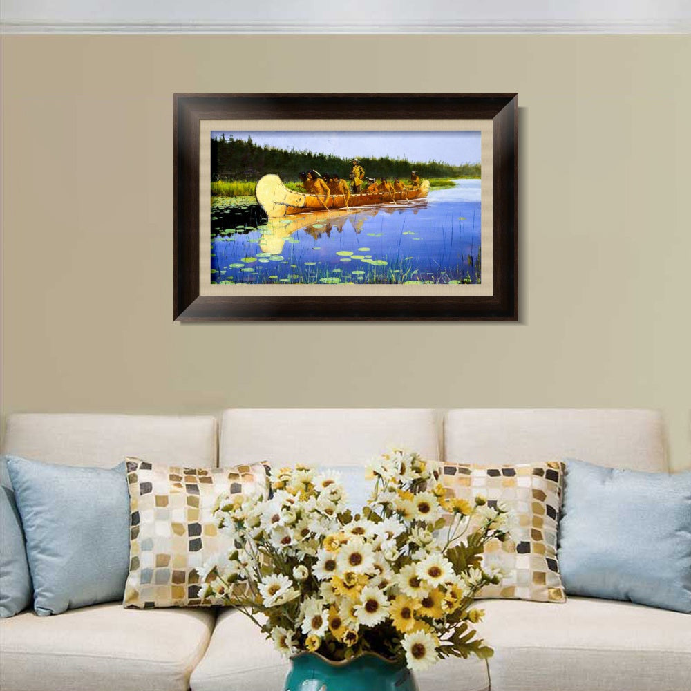 INVIN ART Framed Canvas Art Giclee Print Radisson and Groseilliers by Frederic Remington Wall Art