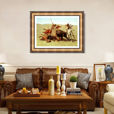 INVIN ART Framed Canvas Art Giclee Print The Buffalo Hunt by Frederic Remington Wall Art Living Room Home Office Decorations