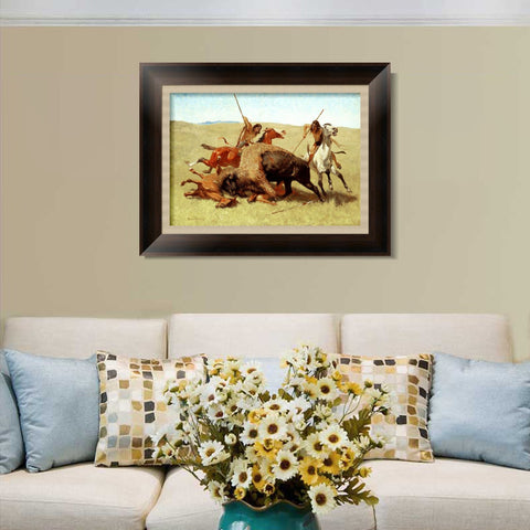 INVIN ART Framed Canvas Art Giclee Print The Buffalo Hunt by Frederic Remington Wall Art Living Room Home Office Decorations