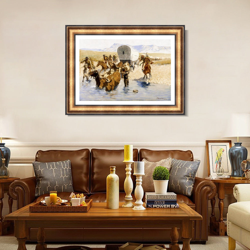 INVIN ART Framed Canvas Art Giclee Print The Emigrants by Frederic Remington Wall Art