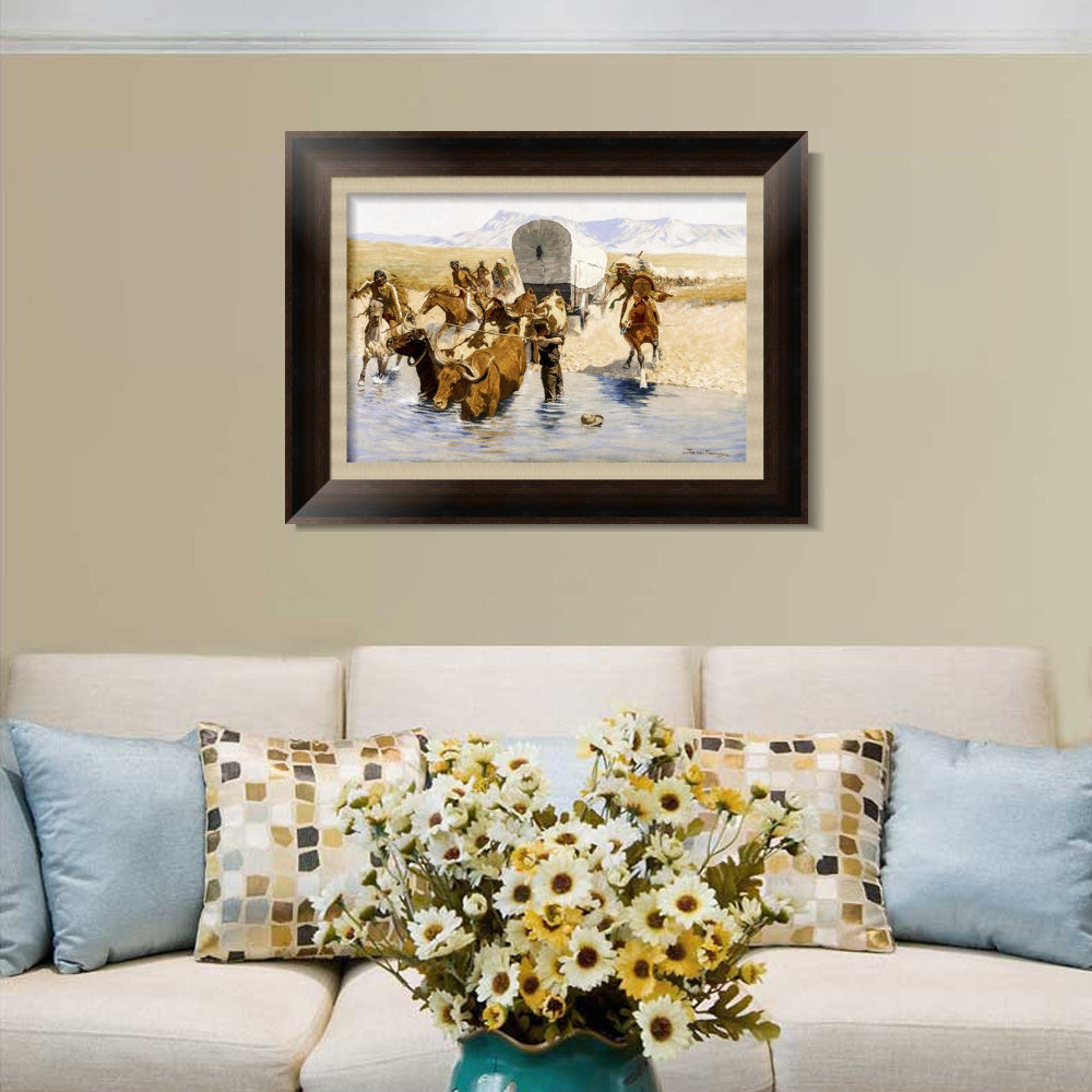 INVIN ART Framed Canvas Art Giclee Print The Emigrants by Frederic Remington Wall Art