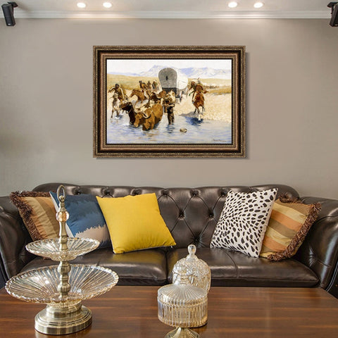 INVIN ART Framed Canvas Art Giclee Print The Emigrants by Frederic Remington Wall Art Living Room Home Office Decorations