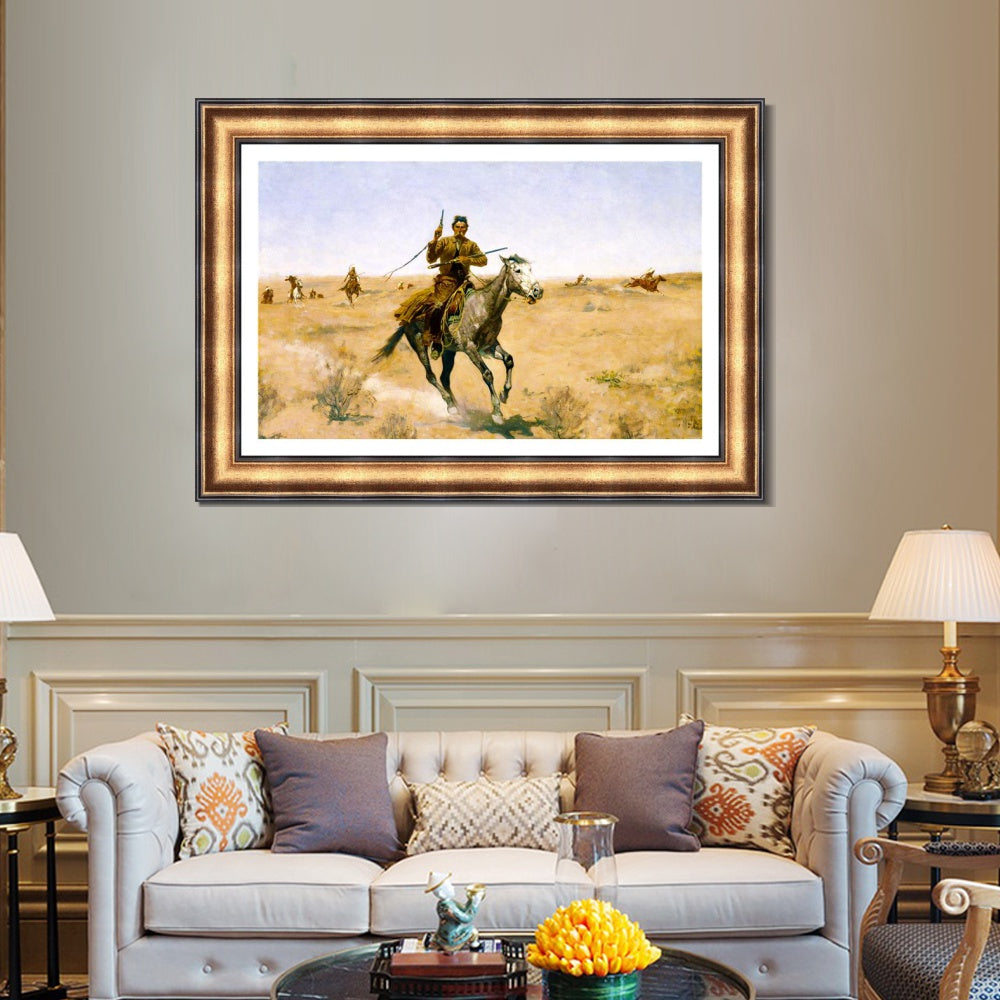 INVIN ART Framed Canvas Art Giclee Print The Flight by Frederic Remington Wall Art
