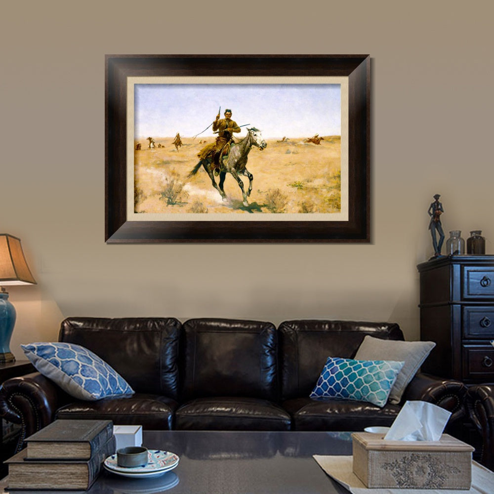 INVIN ART Framed Canvas Art Giclee Print The Flight by Frederic Remington Wall Art