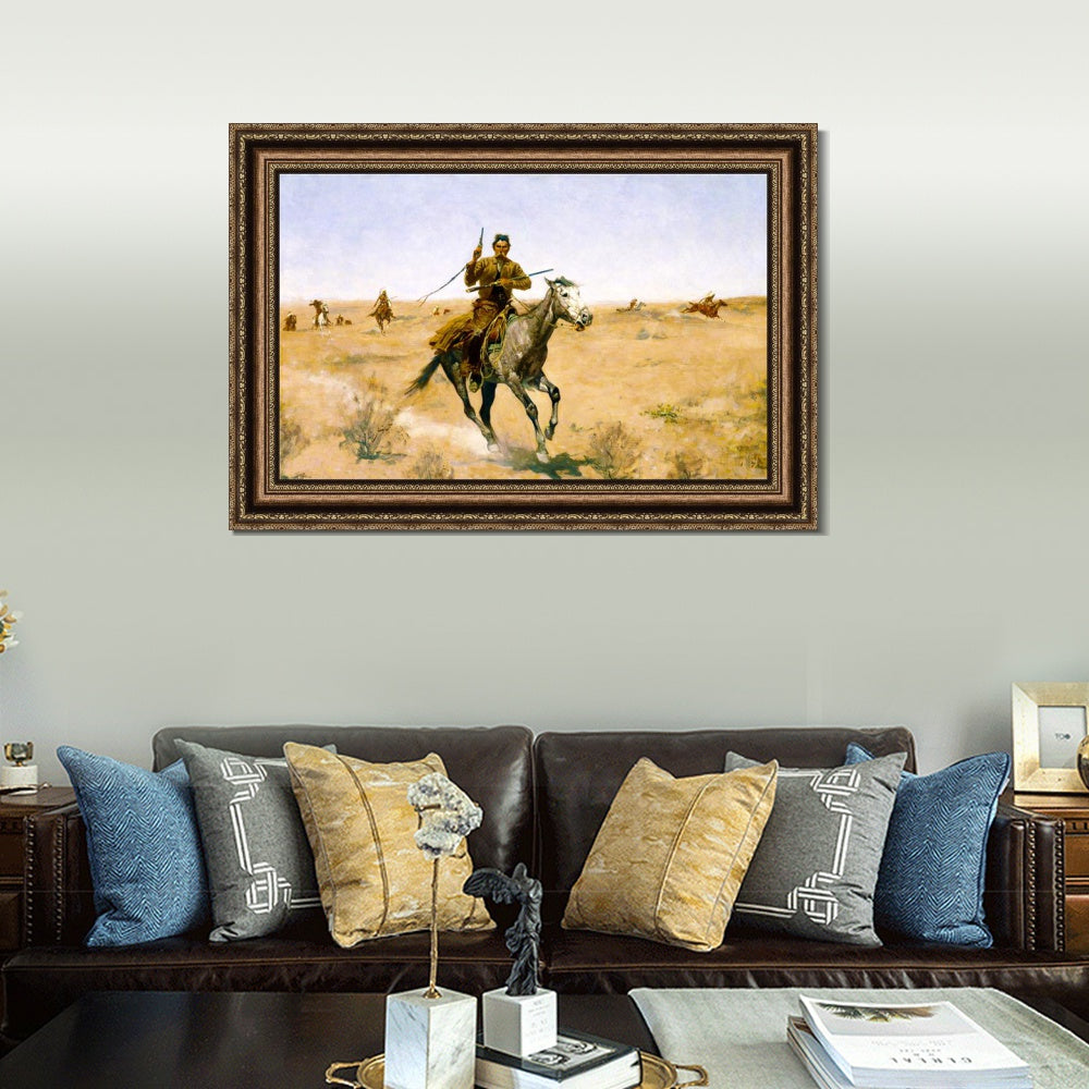 INVIN ART Framed Canvas Art Giclee Print The Flight by Frederic Remington Wall Art