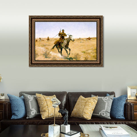 INVIN ART Framed Canvas Art Giclee Print The Flight by Frederic Remington Wall Art Living Room Home Office Decorations