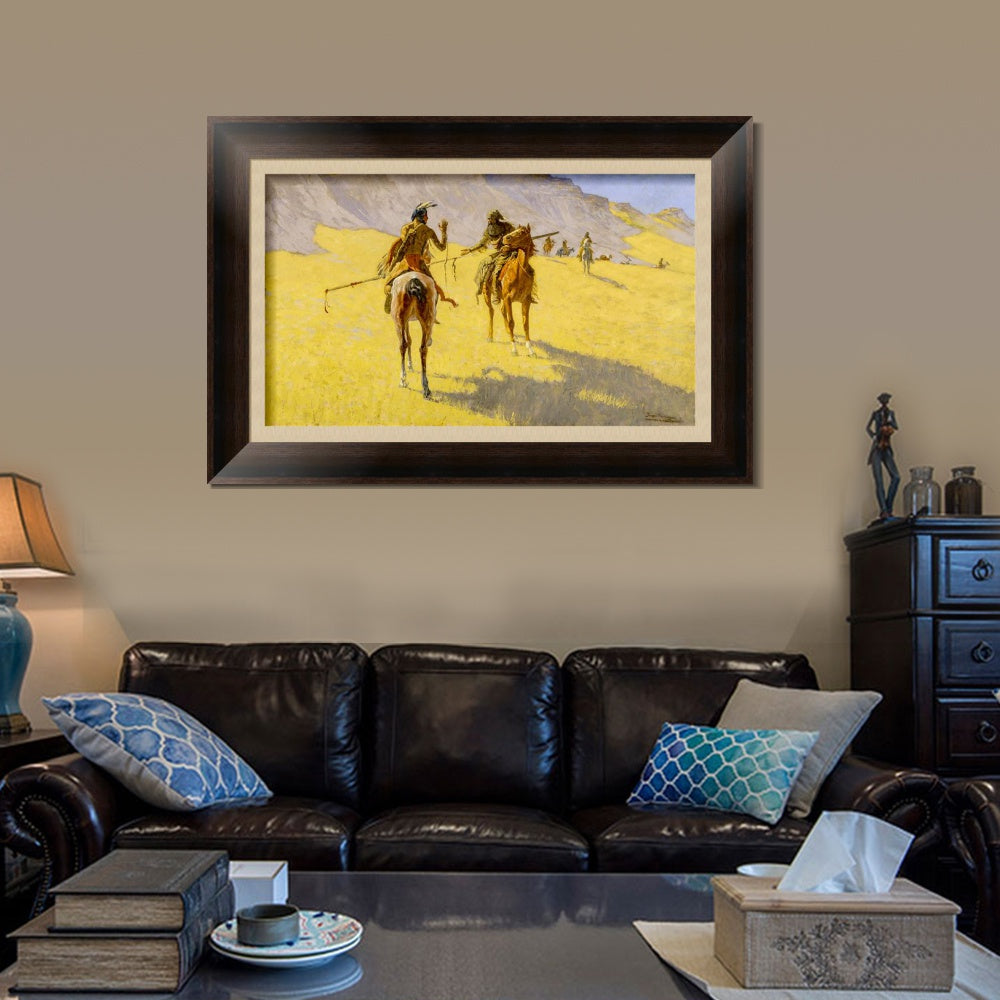 INVIN ART Framed Canvas Art Giclee Print The Parley by Frederic Remington Wall Art