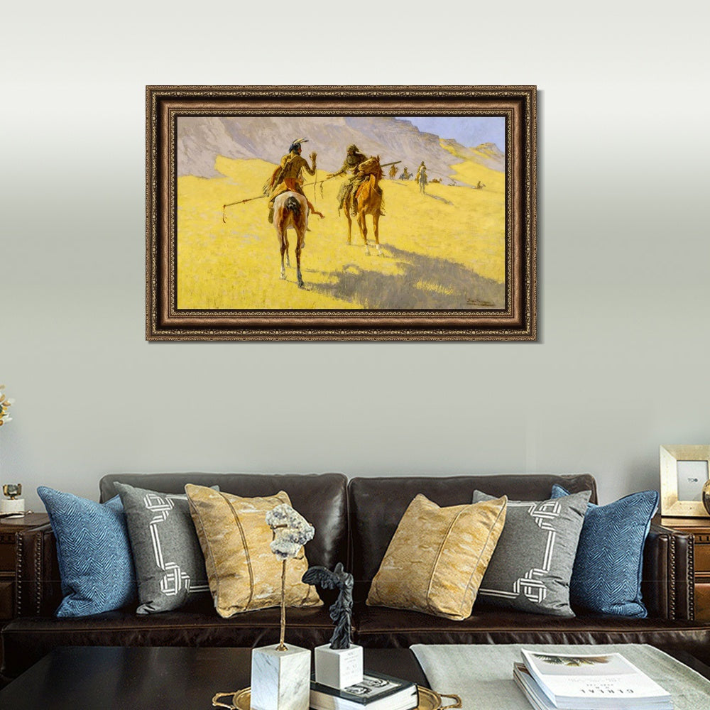 INVIN ART Framed Canvas Art Giclee Print The Parley by Frederic Remington Wall Art