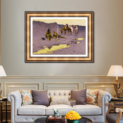INVIN ART Framed Canvas Art Giclee Print A New Year on the Cimarron by Frederic Remington Wall Art Living Room Home Office Decorations