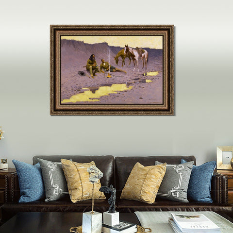 INVIN ART Framed Canvas Art Giclee Print A New Year on the Cimarron by Frederic Remington Wall Art Living Room Home Office Decorations