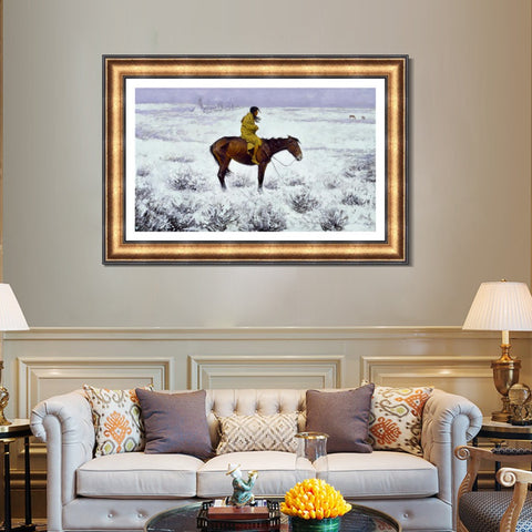INVIN ART Framed Canvas Art Giclee Print The Herd Boy by Frederic Remington Wall Art Living Room Home Office Decorations