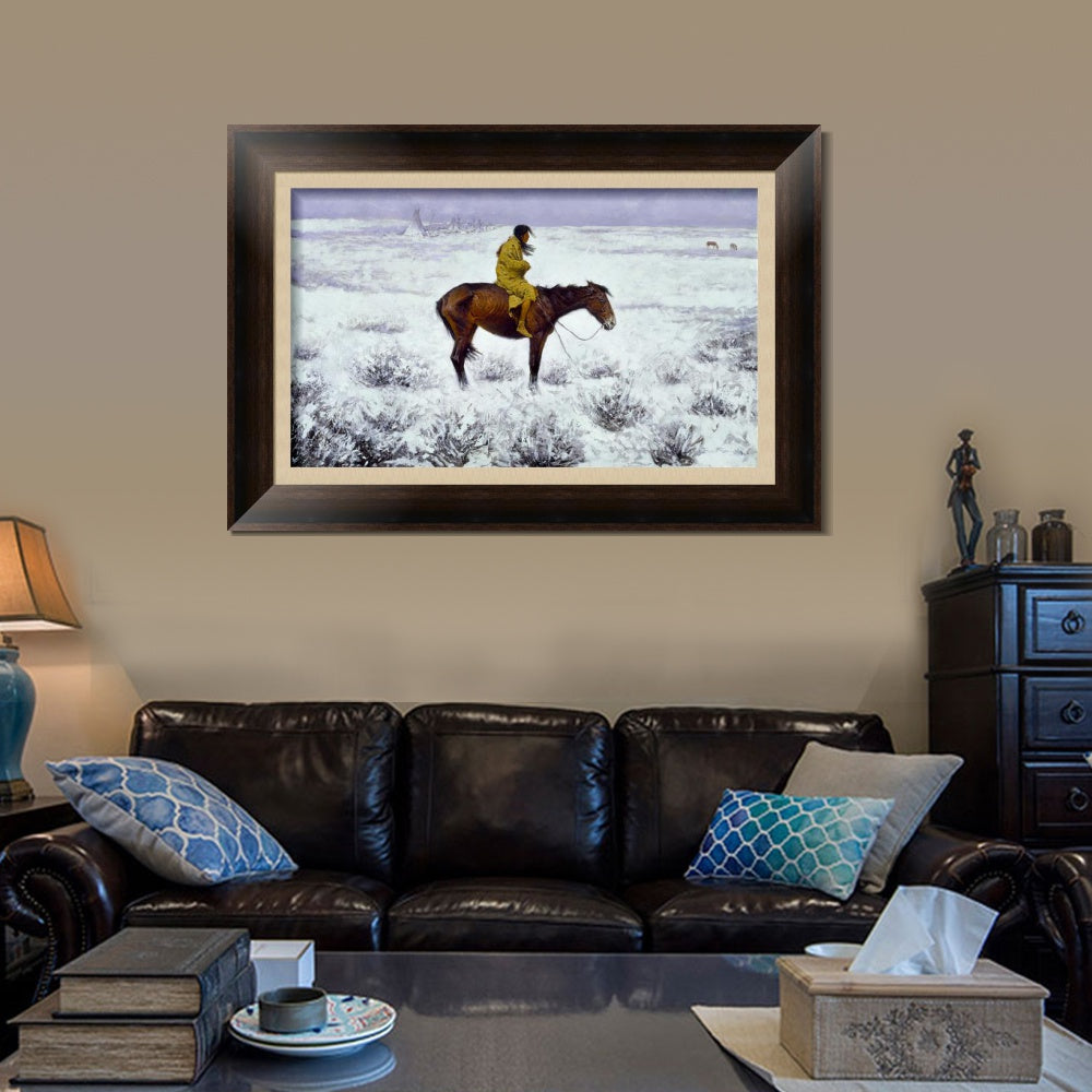 INVIN ART Framed Canvas Art Giclee Print The Herd Boy by Frederic Remington Wall Art