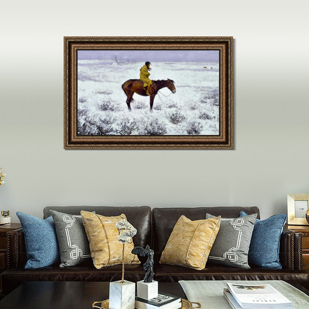 INVIN ART Framed Canvas Art Giclee Print The Herd Boy by Frederic Remington Wall Art