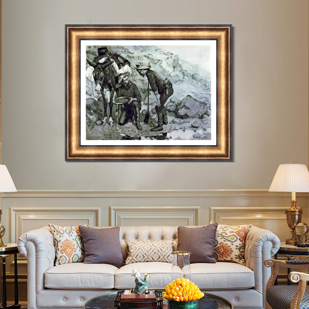 INVIN ART Framed Canvas Art Giclee Print Miners Prospecting by Frederic Remington Wall Art