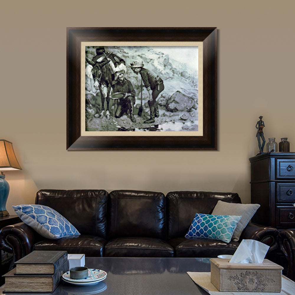 INVIN ART Framed Canvas Art Giclee Print Miners Prospecting by Frederic Remington Wall Art