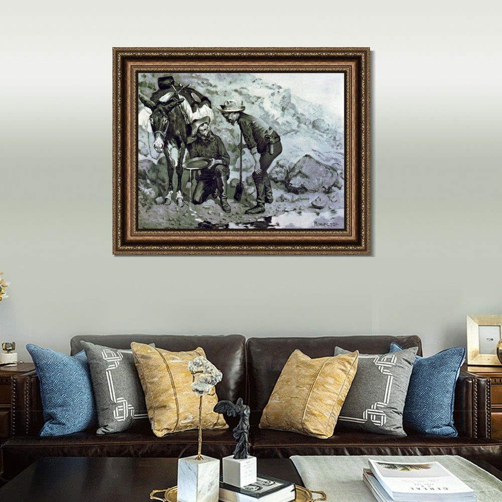 INVIN ART Framed Canvas Art Giclee Print Miners Prospecting by Frederic Remington Wall Art