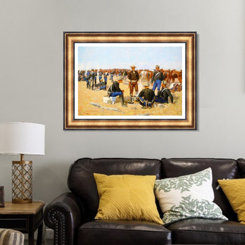INVIN ART Framed Canvas Art Giclee Print A Cavalrymans Breakfast on the Plains, 1892 by Frederic Remington Wall Art Living Room Home Office Decorations