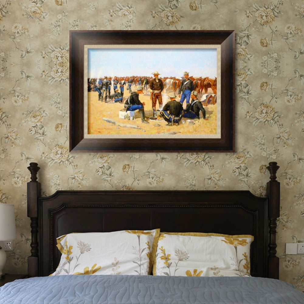 INVIN ART Framed Canvas Art Giclee Print A Cavalrymans Breakfast on the Plains, 1892 by Frederic Remington Wall Art Living Room Home Office Decorations
