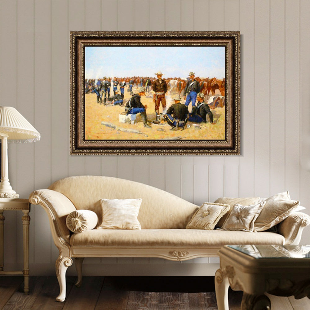 INVIN ART Framed Canvas Art Giclee Print A Cavalrymans Breakfast on the Plains, 1892 by Frederic Remington Wall Art Living Room Home Office Decorations