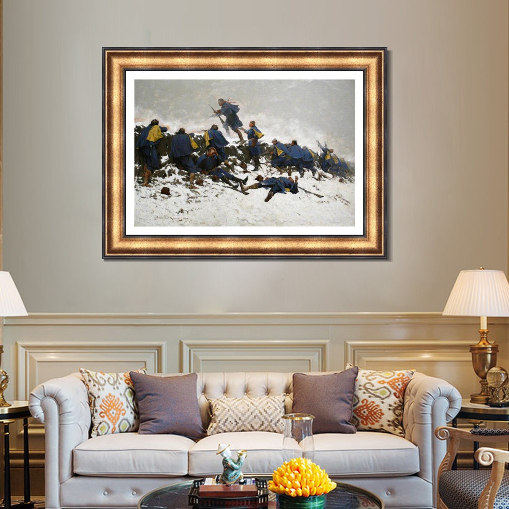 INVIN ART Framed Canvas Art Giclee Print Through the Smoke Sprang the Daring Soldier, 1897 by Frederic Remington