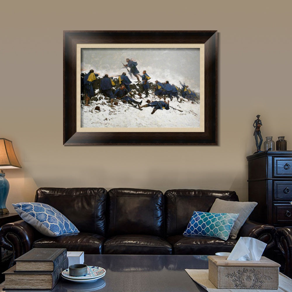 INVIN ART Framed Canvas Art Giclee Print Through the Smoke Sprang the Daring Soldier, 1897 by Frederic Remington