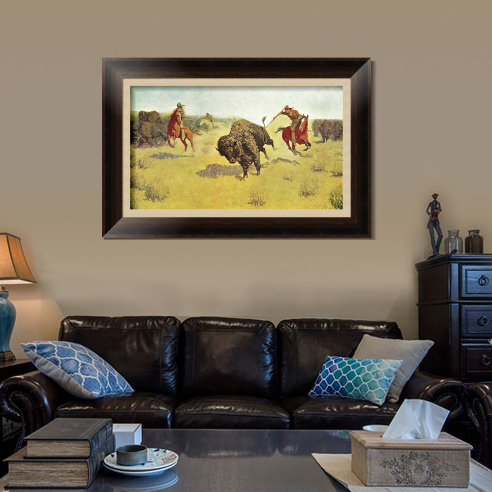 INVIN ART Framed Canvas Art Giclee Print Buffalo Runners by Frederic Remington Wall Art